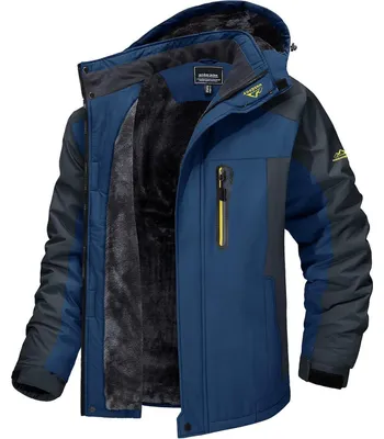 Productafbeelding van Herren winter fleecejas, warm gevoerd, winddicht, waterdicht, functionele jas, denim, blauw, maat L