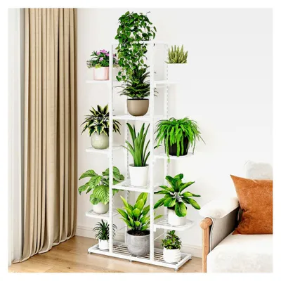 Produktbild von Blumenregal mit 7 Ablagen, Pflanzenständer, Pflanzentreppe, Standregal für Wohnzimmer, 62,5 x 23 x 126 cm, Weiß