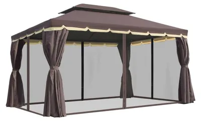 Image de Abri de jardin avec 4 parois | Couleur : marron (ou café) + noir | Dimensions : 290 x 390 x 195 cm