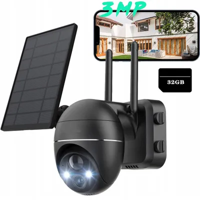 Produktbild von ZREE 2K Solar Überwachungskamera Aussen Akku, 355°/140° Pan Tilt Kabellose Wlan IP Kamera mit Farbnachtsicht, Sirene/Weißlichtalarm, 2-Wege-Audio, 32G
