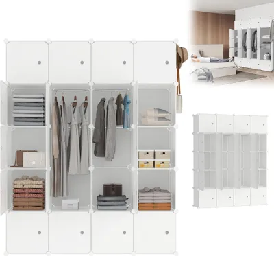 Produktbild von LARS360 DIY Regalsystem Garderobenschrank mit Tür, Steckregal Kleiderschrank, Standregal weiß, 20 Boxen – Flexibles Ordnungssystem für Garderobe & Aufbewahrung