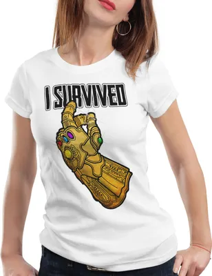 Produktbild von style3 I survivded Thanos Damen T-Shirt infinity superheld kino, Farbe:Weiß, Größe:L