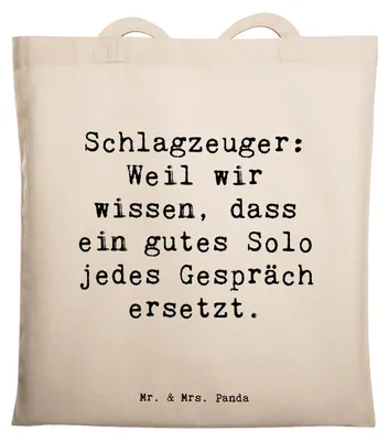 Produktbild von Mr. & Mrs. Panda Tote Bag Spruch Schlagzeug Solo - Transparent - Geschenk, Beutel, Lernen, Musiker, Schultasche, Instrument, Musik, Shopping Tasche, Band, Einkaufstasche