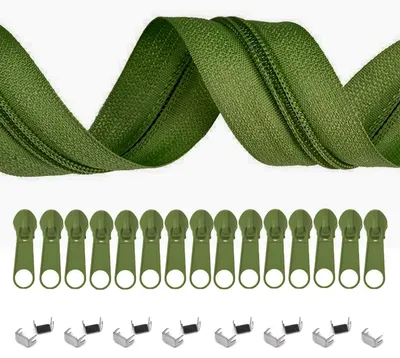 6m Endlos-Reißverschluss 5mm mit 15 Zippern und 15 Endstücke bambusgrün