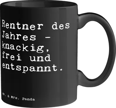 Produktbild von Mr. & Mrs. Panda Tasse Rentner des Jahres -... - Schwarz - Geschenk, Sprüche, Kaffeebecher, Spruch Weisheiten Zitate Lustig Weisheit Worte, Geschenktasse, Pensionierung