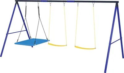 Image de Balançoire pour enfants Outdoor Balançoire avec plateforme, balançoire ceinture, châssis de balançoire en acier, balançoire de jardin pour enfants Aosom