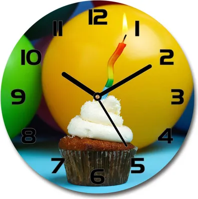 Produktbild von Wanduhr aus Glas 30fi Glasbild Glasuhr Gehärtetes Glas - schwarze-zeiger - Birthday cupcake