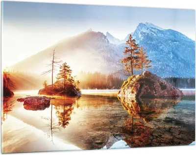 Produktbild von Bilder auf glas - Einteilig - Morgendämmerung Berge See - 120x80cm - Glasbilder - Wandbilder - Bilder - Wanddekoration aus Glas - Glas Bilder - Wandbild auf Glas - GAA120x80-4617