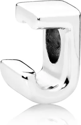 A close-up studio shot of a silver letter 'J' charm.