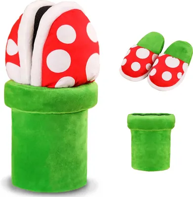 Produktbild von Piranha Plants Hausschuhe Mit Topfhalter 1 Stück, Flanellweich, Piranha Plants Plüschslipper Für Erwachsene Und Jugendliche