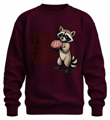 Imagen del producto de Camiseta sarcástica con estampado que dice: "Tienes un cerebro de mapache". Color burdeos, talla L