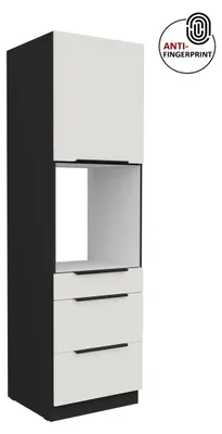 Produktbild von Küchen Hochschrank 60 cm Küche ARIA Weiss ultra matt + Schwarz matt, hochwertige Fronten mit Anti Fingerprint Beschichtung, Soft-Close Küchenzeile Küchenblock