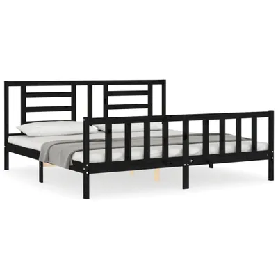 Produktbild von Massivholzbett mit Kopfteil Schwarz 200x200 cm