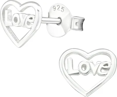 Produktbild von 925 Sterling Silber Ohrstecker Herz mit "Love"