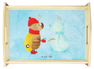 Produktbild von Mr. & Mrs. Panda Serviertablett Nachtfalter Schneemann - Eisblau - Geschenk, Winter, Schnee, Weihnachten, Holztablett, Tablett, Dekotablett, Weihnachtsgruß, sofatablett