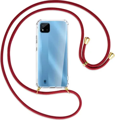 Produktbild von Handykette Backcover-Schutzhülle mit Band (Metall goldfarben) für Realme C11 2021 / C20 / C20A - dunkelrot