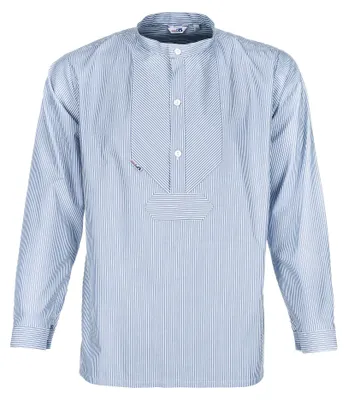 Produktbild von modAS Uni Fischerhemd Sommer Langarm-Shirt mit Stehkragen - Gestreiftes Hemd im Finkenwerder-Stil in Azur-Weiß Größe Damen 54 – Herren 60