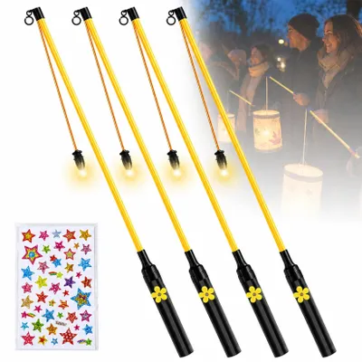 LED-Laternenstäbe 4er-Set, 50 cm, mit Licht und Sternenstickern