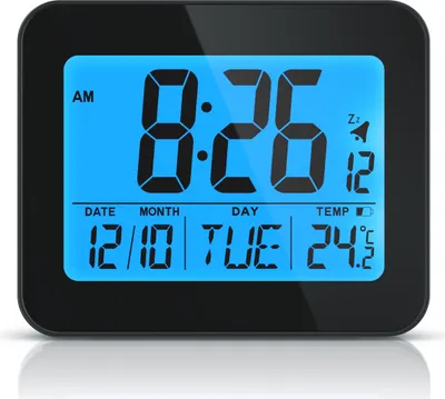 Produktbild von Bearware Wecker digital, digitaler Wecker, Reisewecker, Temperatur, Uhrzeit, Schlummerfunktion / Snooze, LCD - Hintergrundbeleuchtung, kompakt, für zuhause und unterwegs