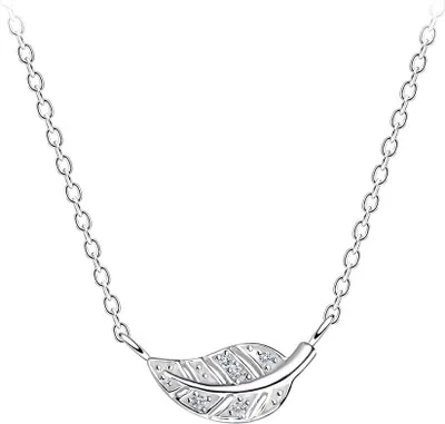 Produktbild von Kette Blatt mit Zirkonia: Damen Halskette Silber 925