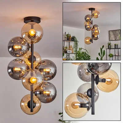 Produktbild von Fossobiubo Deckenlampe aus Metall/Glas in Schwarz/Rauchfarben/Bernsteinfarben