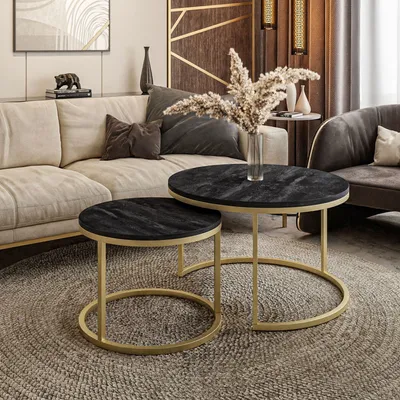 Obrázok produktu pre Okrúhly konferenčný stolík 2v1 CIRI SLIM Gold Matt / Dark Concrete