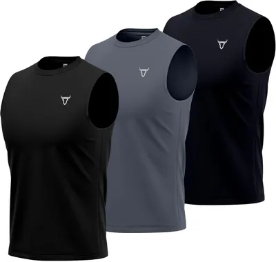 Produktbild von T-Shirts ohne Ärmel für Herren, Sets mit 3 oder 5 Stück, schnelltrocknendes Material für Training und Fitness