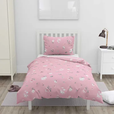 Obrázek produktu pro HOME ELEMENTS Povlečení 140x200 + 70x90 cm, dva designy, růžová květ + proužek