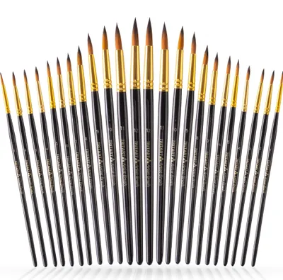 Produktbild von Tritart Spitzpinsel Set 24 STK. | Acryl Pinsel, Aquarellpinsel, Gouache Pinsel, Ölmalerei-Pinsel usw. | inkl. Pinselschwamm | Pinselset Acrylfarben aus Synthetik | Pinsel Set zum Malen