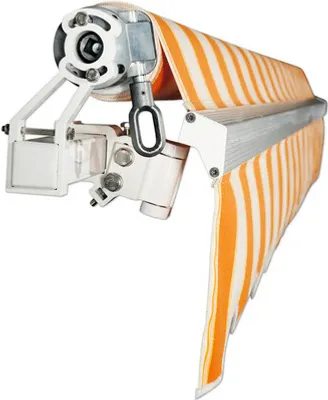 Produktbild von Gelenkarmmarkise 3,5x2,5 Stoffdessin 5903 (Classic Tangerine) Gestell RAL 9016 verkehrsweiß Handkurbel Rechts inkl. Hand