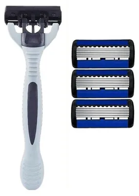 Zdjęcie produktu dla Maszynka do golenia z zabezpieczeniem, ostrza ze stali nierdzewnej, ergonomiczna konstrukcja, 1 uchwyt, 3 ostrza