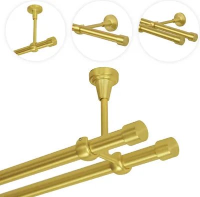 Produktbild von Gardinenstange 140 cm Deckenmontage | Vorhangstange 2 läufig ? 19mm | Gold-Matt Messing Antik Vintage-Look Retro-Stil | Endkappe
