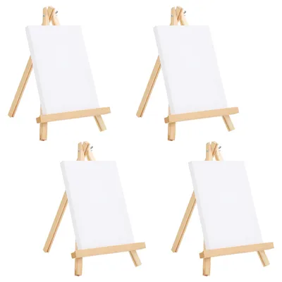Produktbild von Belle Vous Mini Leinwand mit Holz Bildhalterung Ständer Tisch Staffelei (4er Pack) - L 20 cm x B 15 cm - Vorgespannte, Grundierte Leere Leinwand - Mit