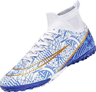 Produktbild von Fußballschuhe Herren Multinocken Turf Kunstrasen Socken-Design Weiß-Blau 46