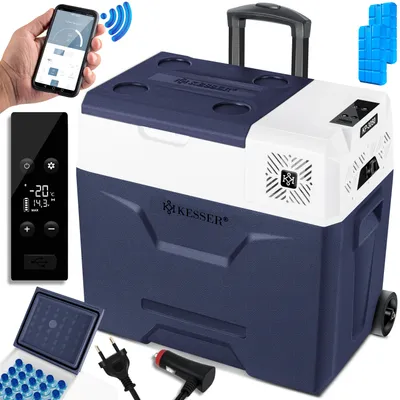 Produktbild von KESSER® Kompressor Kühlbox elektrisch Gefrierbox, Mit APP-Steuerung USB-Anschluss 12/24 V 230V, +Teleskopstange, Kühlakkus Räder Kühlschrank Kühlung bis -20 °C für Auto, Lkw, Boot, Reisemobil, Camping