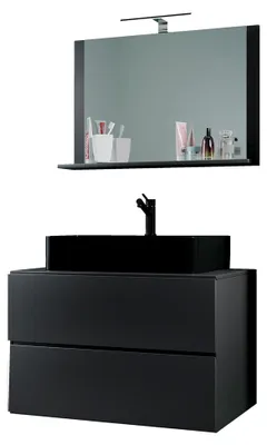 Produktbild von Waschplatz Set mit Waschbecken und Unterschrank in Schwarz, Breite 80 cm
