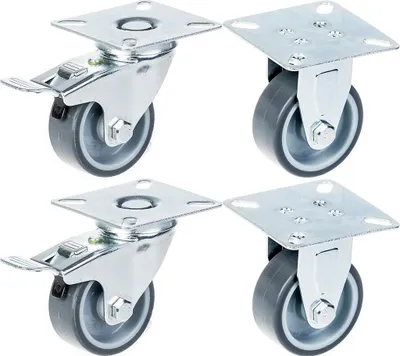 Produktbild von 50mm 2" Rolle, grau, Gummireifen, Bremse und feststehend, 160kg Kapazität, 4er Set