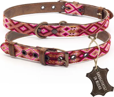 Produktbild von ALTEZAR Rosanes Hundehalsband aus Leder Tribal Pink Handgemacht in Mexiko - Größe L