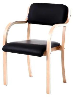 Produktbild von Besucherstuhl schwarz, Holzgestell, Kunstleder, gepolstert, geschwungene Armlehnen, für Wartezimmer