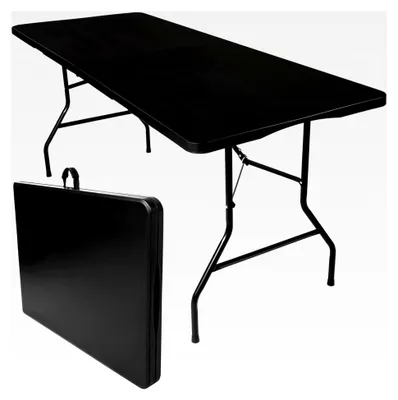 Produktbild von Klappbarer Gartentisch Campingtisch Buffettisch Falttisch mit Tragegriff Stabiler Klapptisch für Innen- und Außenbereich | 180x70x74 cm (Schwarz)