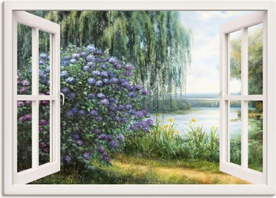 Produktbild von ARTland Leinwandbild Hortensien am See Größe: 100x70 cm