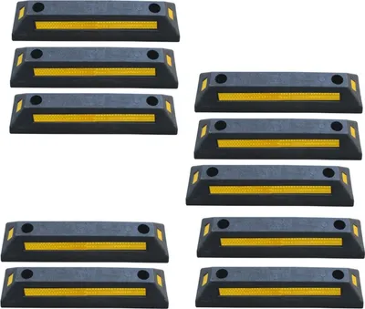 Image de 10 x délimitation de parking en caoutchouc - 53,5 x 13 x 8,9 cm Butoir de roue pour parking et garage - Entretoise - Aide au stationnement Seuil d'aide au stationnement - Butoir de garage avec réflecteur