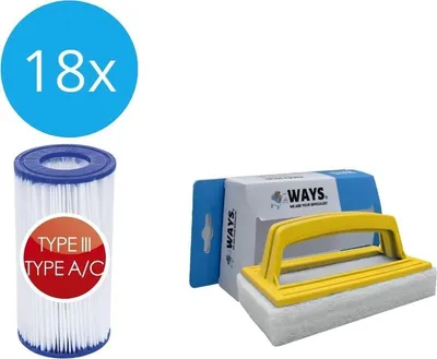 Produktbild von Bestway - Typ-III-Filter geeignet für Filterpumpe 58389 - 18 Stück & WAYS Scheuerbürste