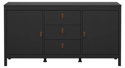 Productafbeelding van CALICOSY - Dressoir met 2 deuren en 3 lades matzwart B151,4 cm – BARCELONE