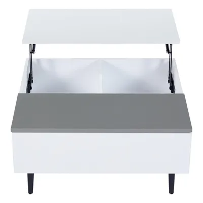 Produktbild von Merax LED-Couchtisch mit Liftfunktion 70x70cm, Kaffeetisch höhenverstellbar mit Stauraum, RGB-Licht mit App-Steuerung, Hochglanz Weiß