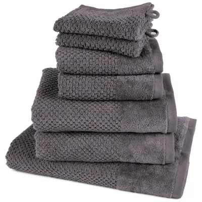 Produktbild von Pure Label 7-TLG Handtücher Set aus Baumwolle - 1x Badetuch 70x140 cm 2x Handtuch 50x100 cm 2x Gästetuch 30x50 cm 2x Waschlappen 16x21 cm, Grau
