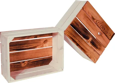Produktbild von CHICCIE 2 Set Holzkiste Grete Weiß Geflammt Gehobelt 38x28x15cm - Holzkisten Obstkisten Weinkisten Dekokisten Regale