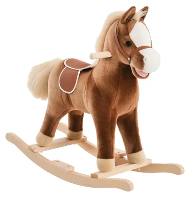 Produktbild von Schaukelpferd für Kinder - Reitspielzeug Pferd - Ab 3 Jahren - Metallrahmen und Holzsockel - Bis 40 kg - 74x33x62 cm - Braun