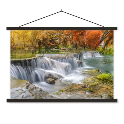 Produktbild von MuchoWow® Textilposter Herbst - Wasserfall - Natur - Bäume 150x100 cm mit schwarzem Rahmen - Schlafzimmer