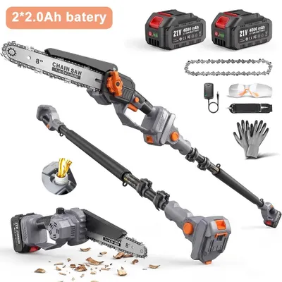 Zdjęcie produktu dla Pilarka łańcuchowa akumulatorowa do gałęzi - silnik bezszczotkowy - 20 cm łańcuch - zasięg 4,6 m - 2 akumulatory 4 Ah - automatyczne smarowanie łańcucha - 20 V
